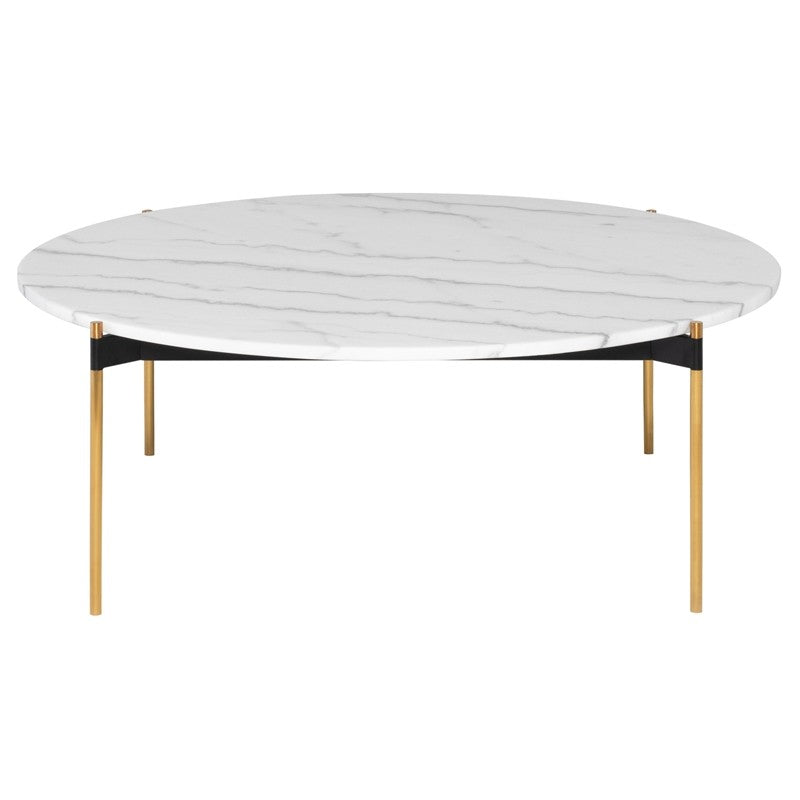 Pixie Coffee Table White Marble/Brushed Gold 42.8″ - Be Bold Furniture