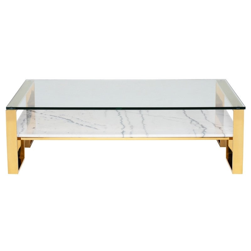 Tierra Coffee Table White Marble/Polished Gold 53″ - Be Bold Furniture