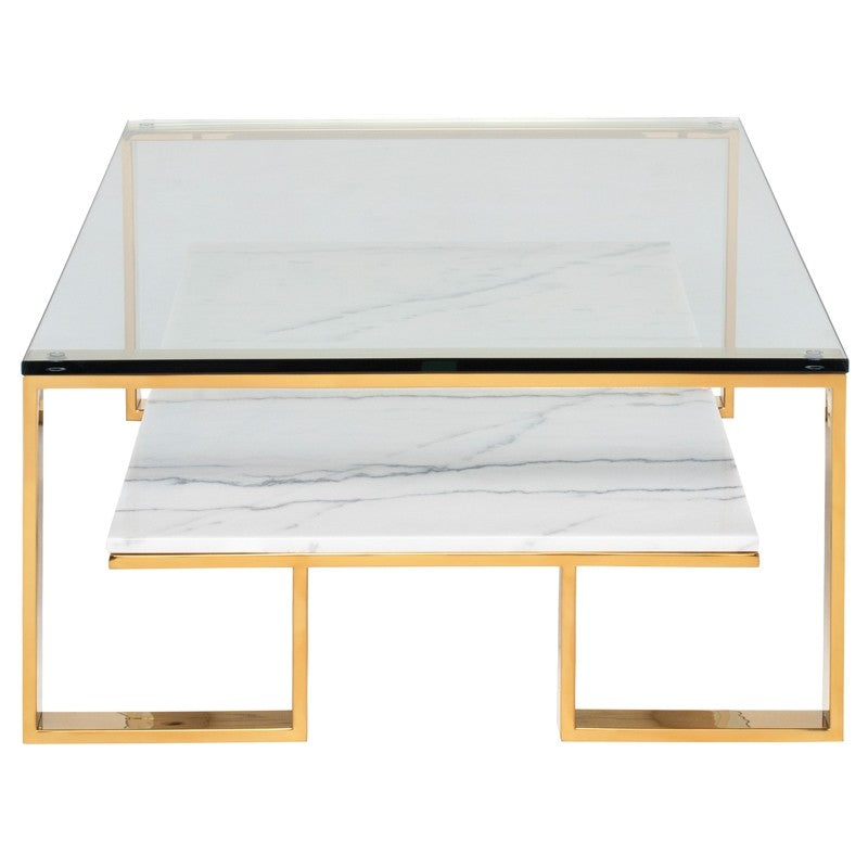 Tierra Coffee Table White Marble/Polished Gold 53″ - Be Bold Furniture