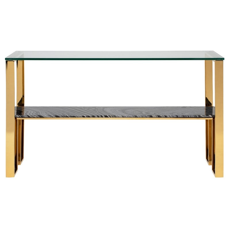 Tierra Console Table Black Wood Vein Marble/Polished Gold 60″ - Be Bold Furniture