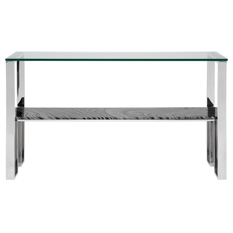 Tierra Console Table Black Wood Vein Marble/Polished Stainless 60″ - Be Bold Furniture