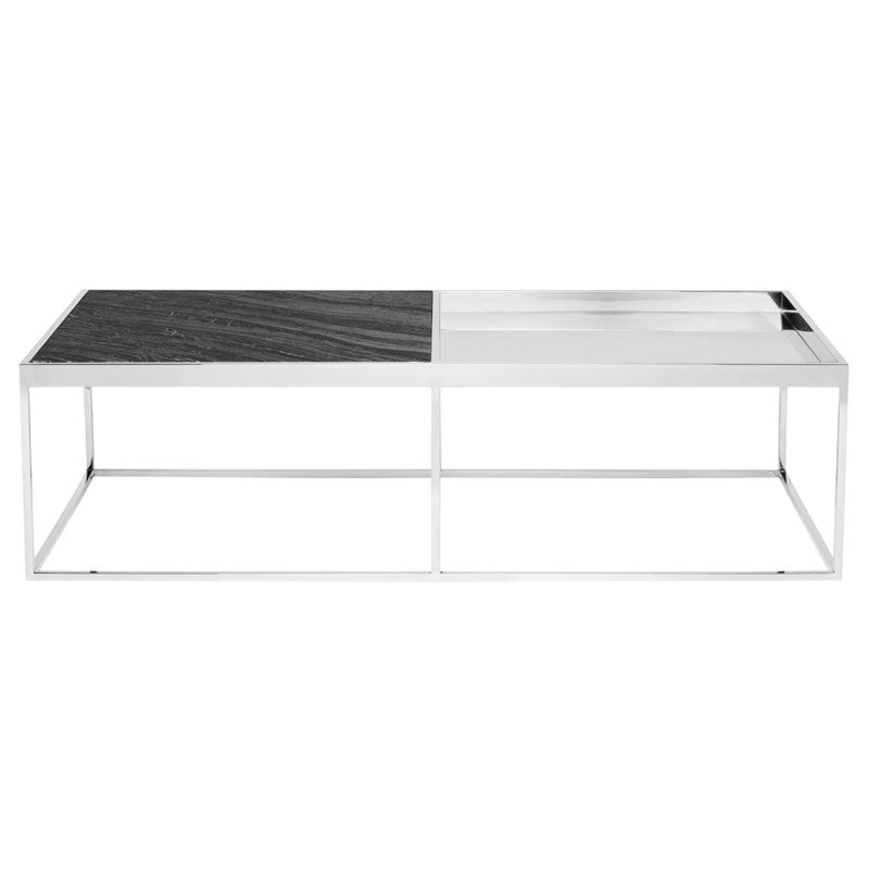 Corbett Coffee Table Black Wood Vein Marble/Polished Stainless 55.3″ - Be Bold Furniture