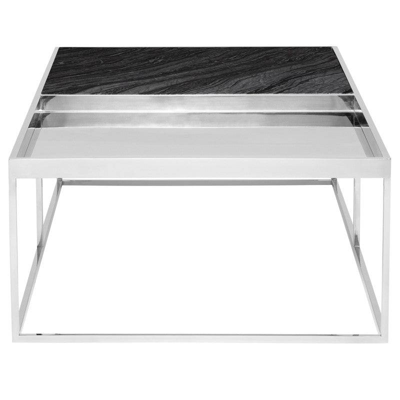 Corbett Coffee Table Black Wood Vein Marble/Polished Stainless 55.3″ - Be Bold Furniture