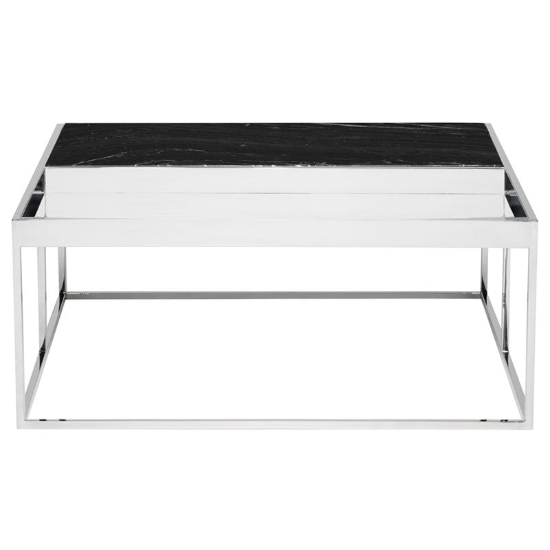 Corbett Coffee Table Black Wood Vein Marble/Polished Stainless 36″ - Be Bold Furniture