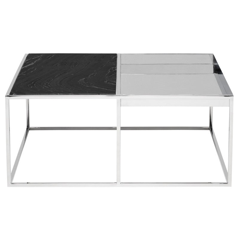 Corbett Coffee Table Black Wood Vein Marble/Polished Stainless 36″ - Be Bold Furniture