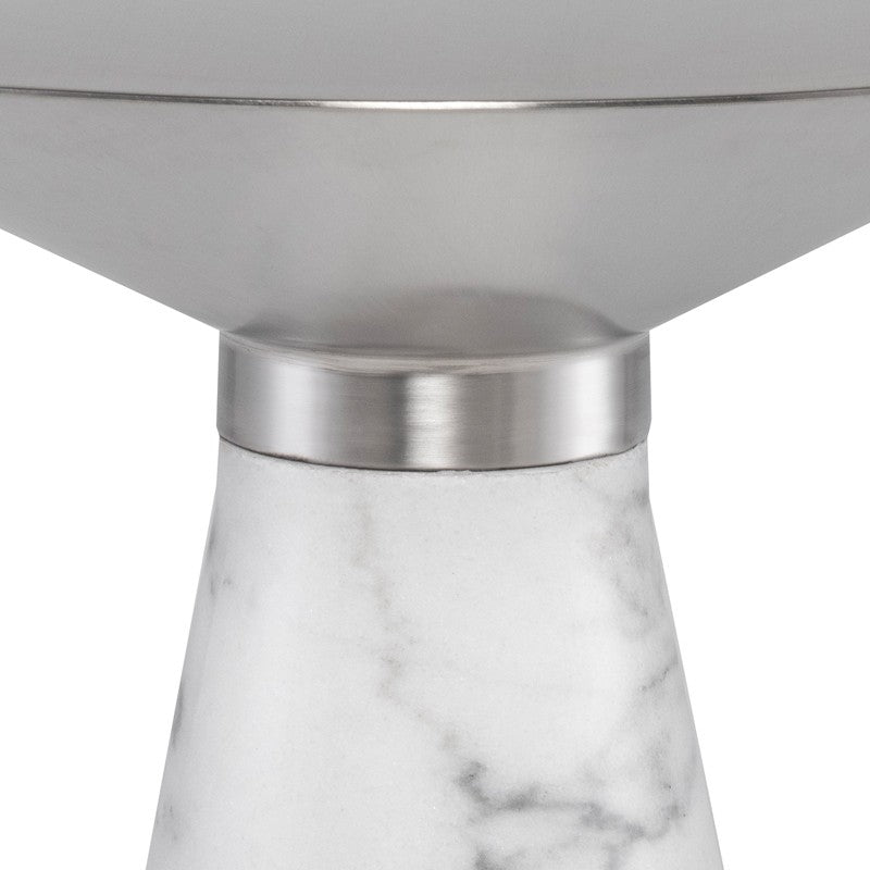 Iris Side Table Brushed Stainless/White Marble 15.8″ - Be Bold Furniture