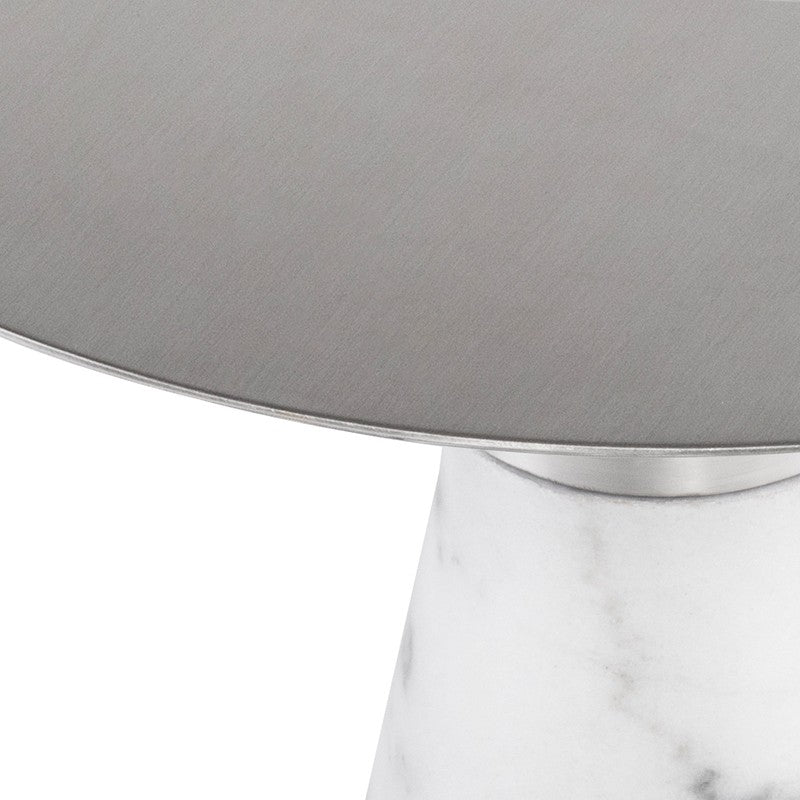 Iris Side Table Brushed Stainless/White Marble 15.8″ - Be Bold Furniture