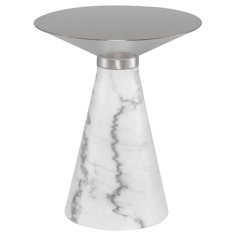 Iris Side Table Brushed Stainless/White Marble 15.8″ - Be Bold Furniture