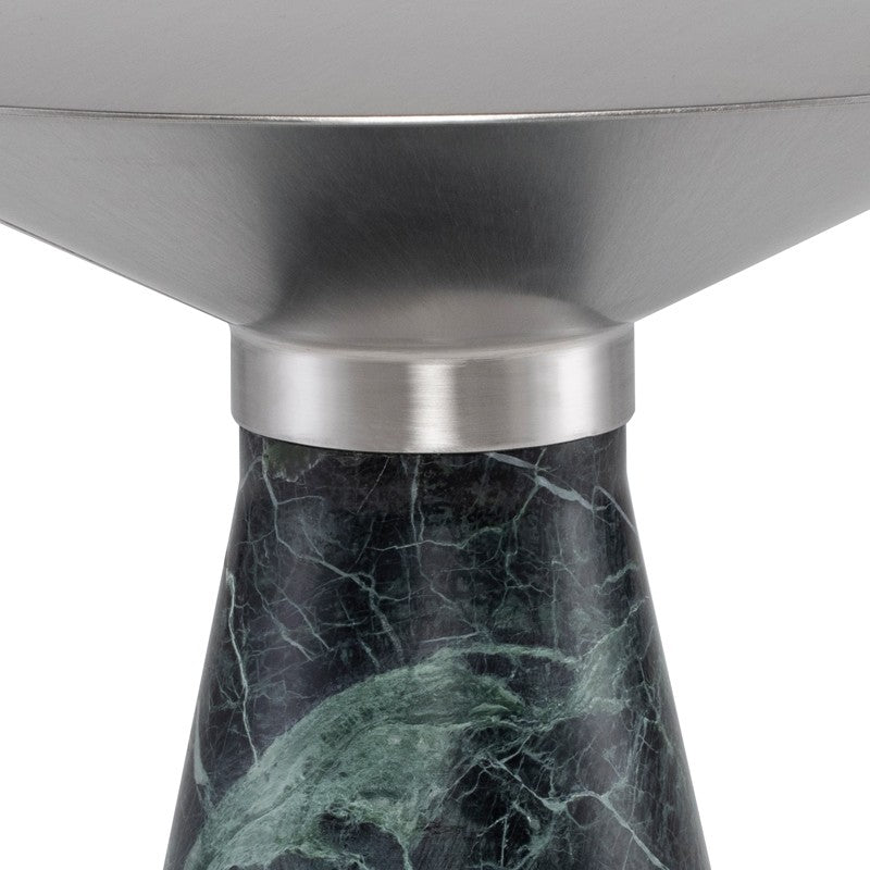 Iris Side Table Brushed Stainless/Green Marble 15.8″ - Be Bold Furniture