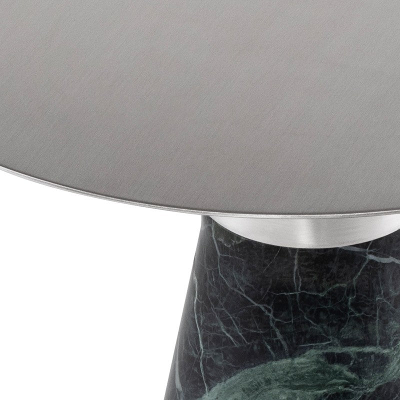 Iris Side Table Brushed Stainless/Green Marble 15.8″ - Be Bold Furniture