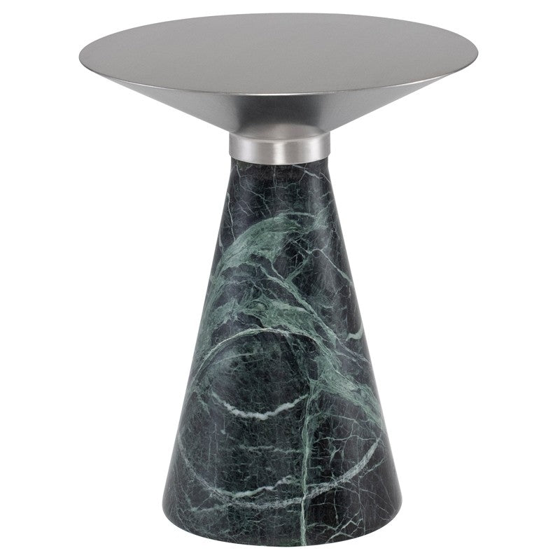 Iris Side Table Brushed Stainless/Green Marble 15.8″ - Be Bold Furniture