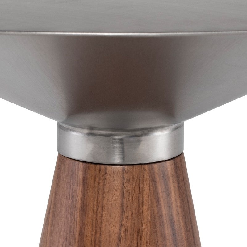 Iris Side Table Brushed Stainless/Walnut Veneer 19.8″ - Be Bold Furniture