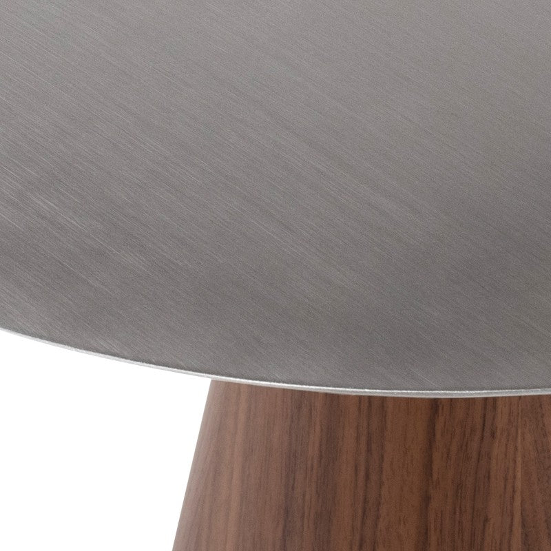 Iris Side Table Brushed Stainless/Walnut Veneer 19.8″ - Be Bold Furniture