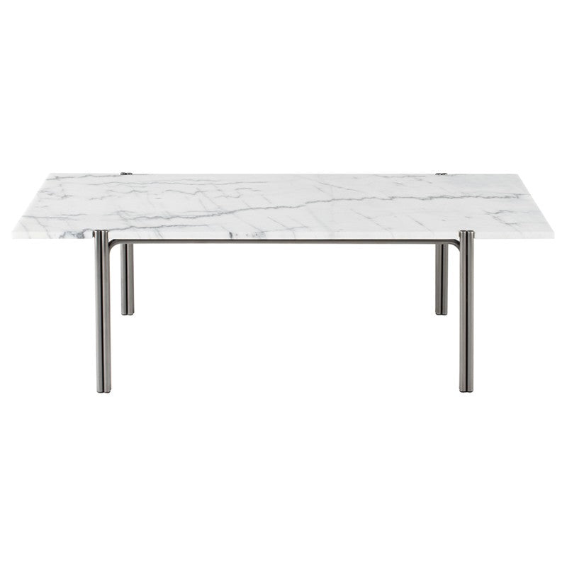 Sussur Coffee Table White Marble/Polished Graphite 48″ - Be Bold Furniture