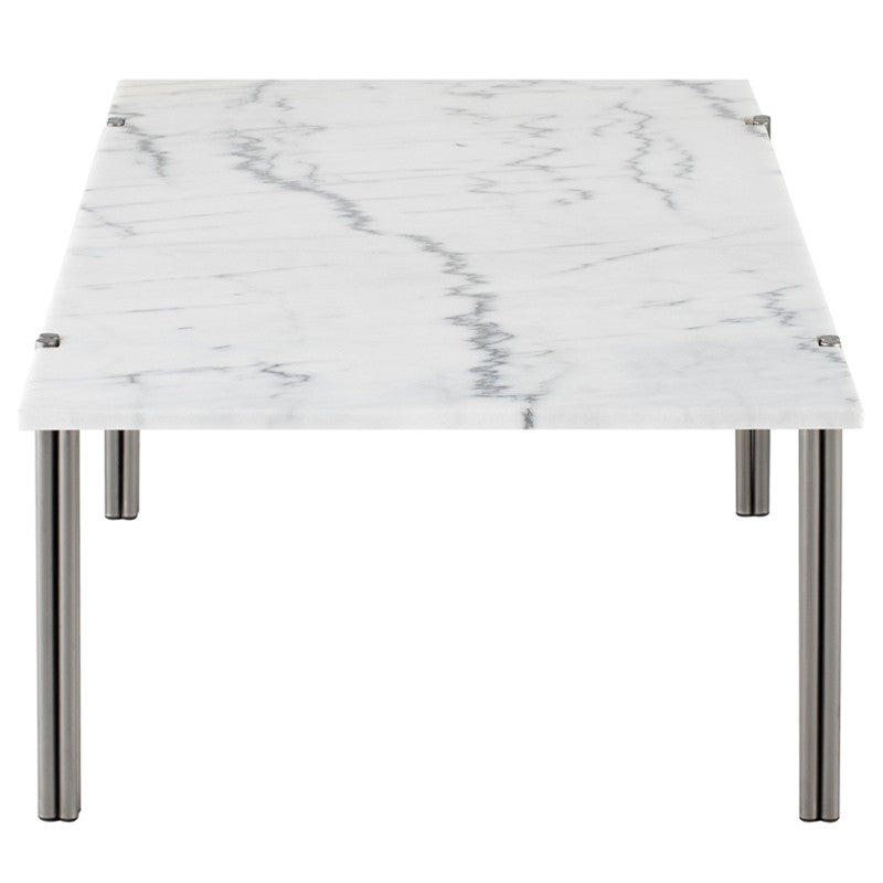 Sussur Coffee Table White Marble/Polished Graphite 48″ - Be Bold Furniture