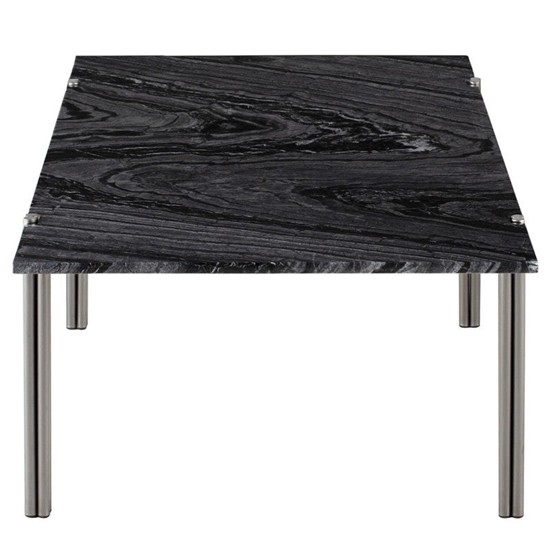 Sussur Coffee Table Black Wood Vein Marble/Polished Graphite 48″ - Be Bold Furniture