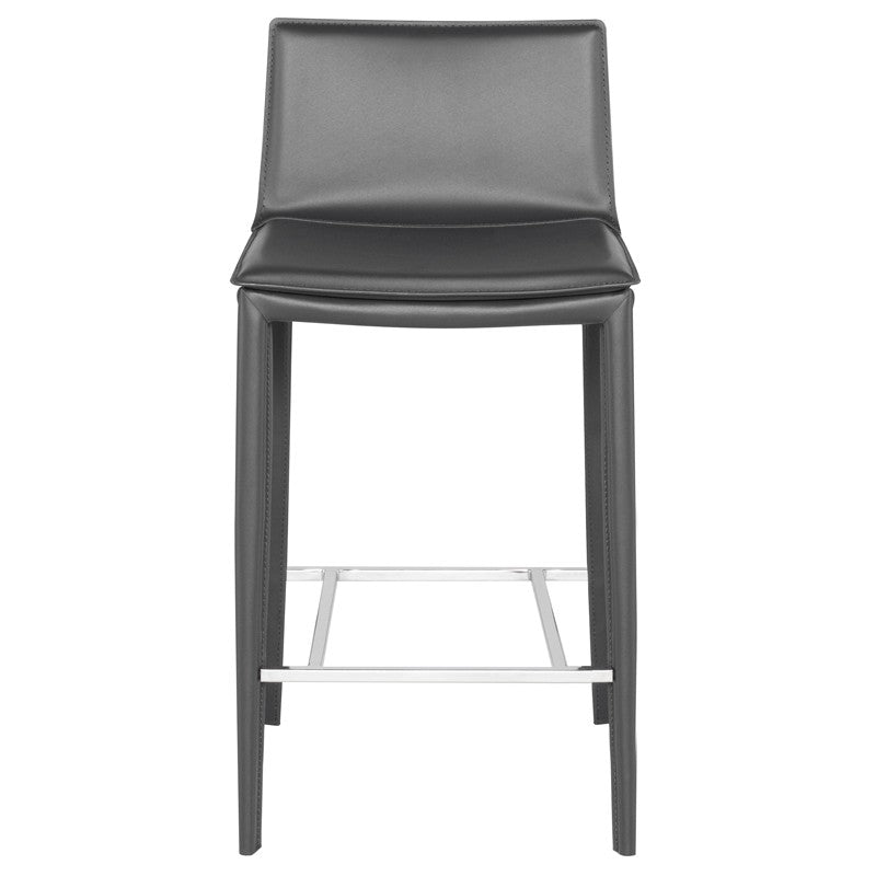 Palma Counter Stool Dark Grey Leather 17″ - Be Bold Furniture