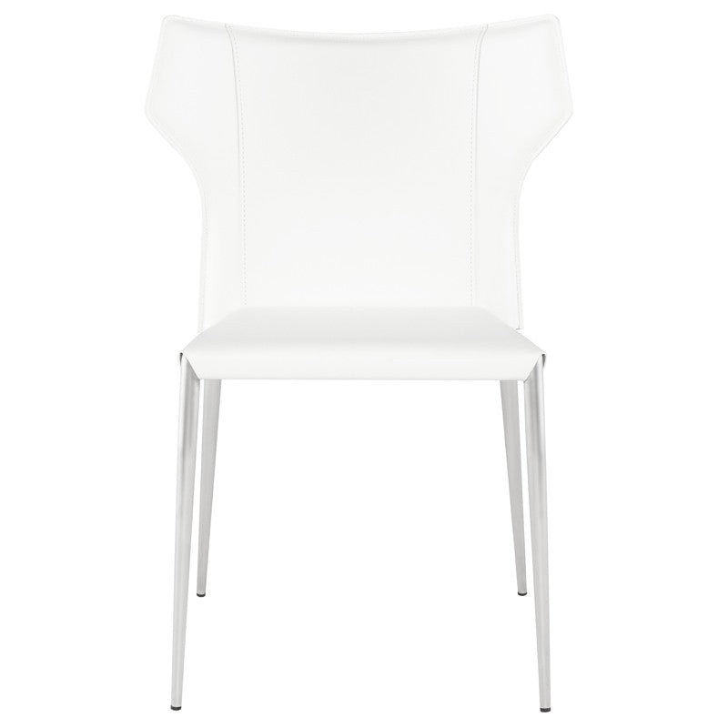 Wayne Dining Chair White Leather/Brushed Stainless 22.8″ - Be Bold Furniture