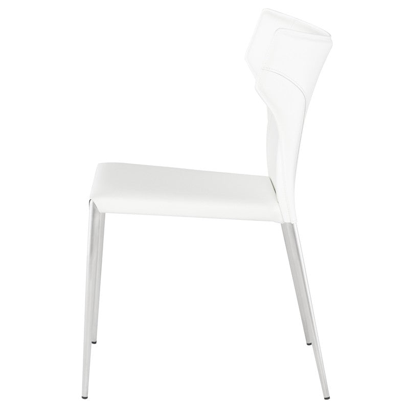Wayne Dining Chair White Leather/Brushed Stainless 22.8″ - Be Bold Furniture