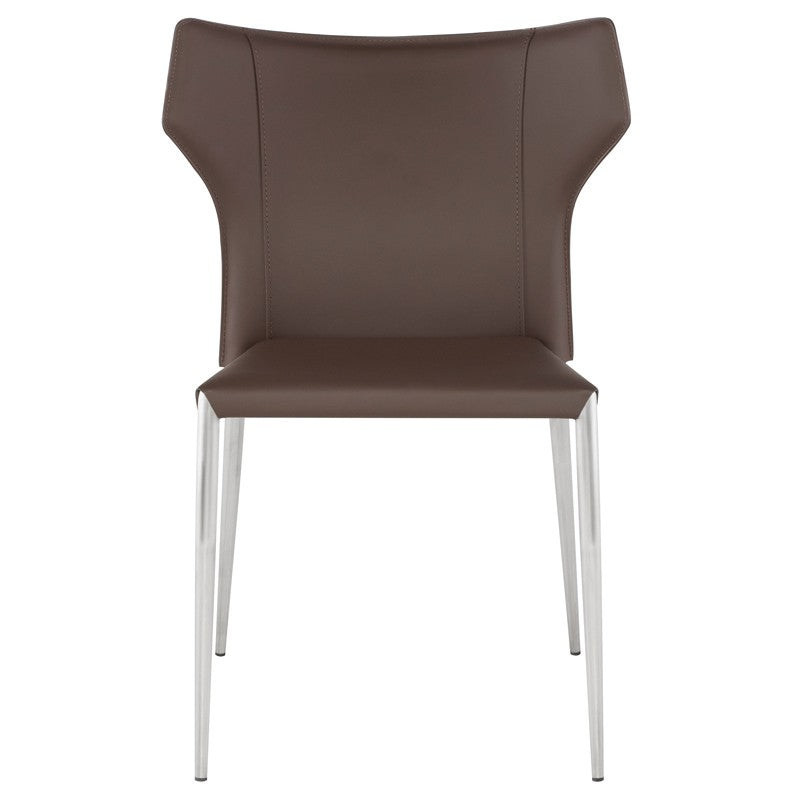 Wayne Dining Chair Mink Grey Leather/Brushed Stainless 22.8″ - Be Bold Furniture