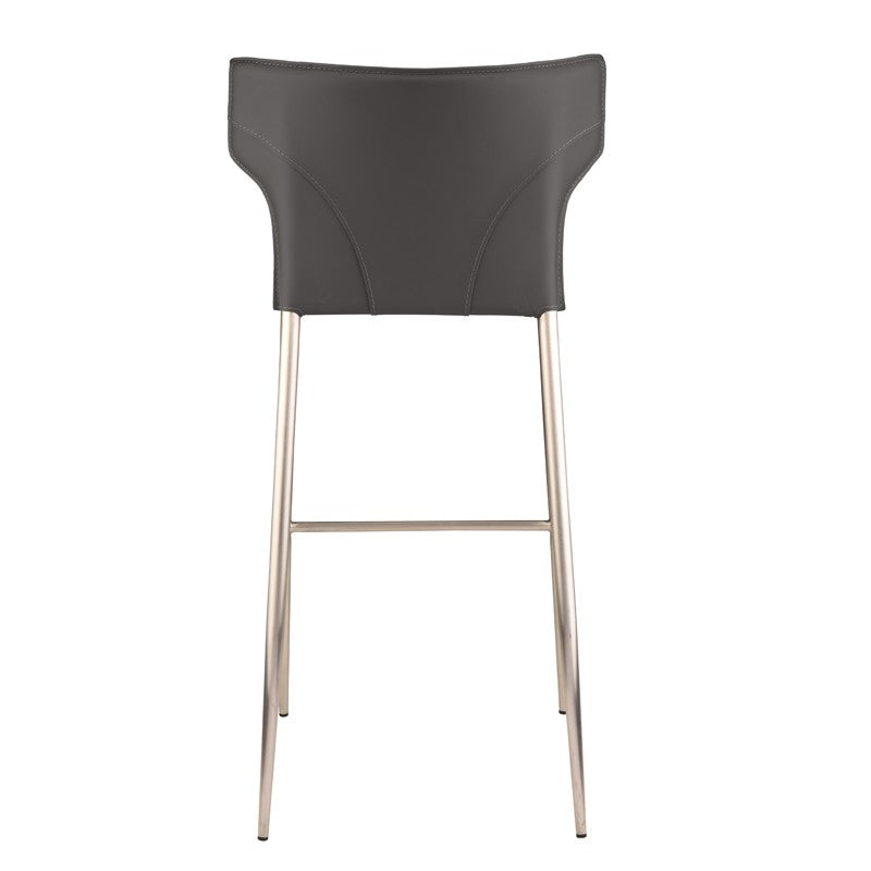 Wayne Bar Stool Black Leather/Polished Stainless 18″ - Be Bold Furniture