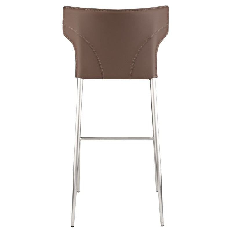 Wayne Bar Stool Mink Leather/Brushed Stainless18″ - Be Bold Furniture