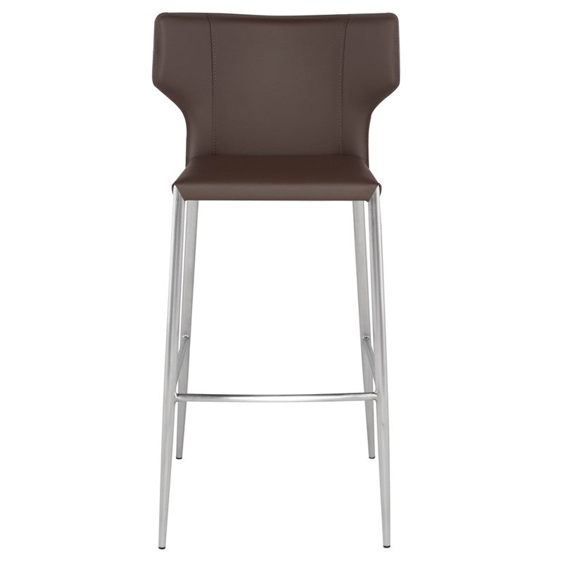 Wayne Bar Stool Mink Leather/Brushed Stainless18″ - Be Bold Furniture
