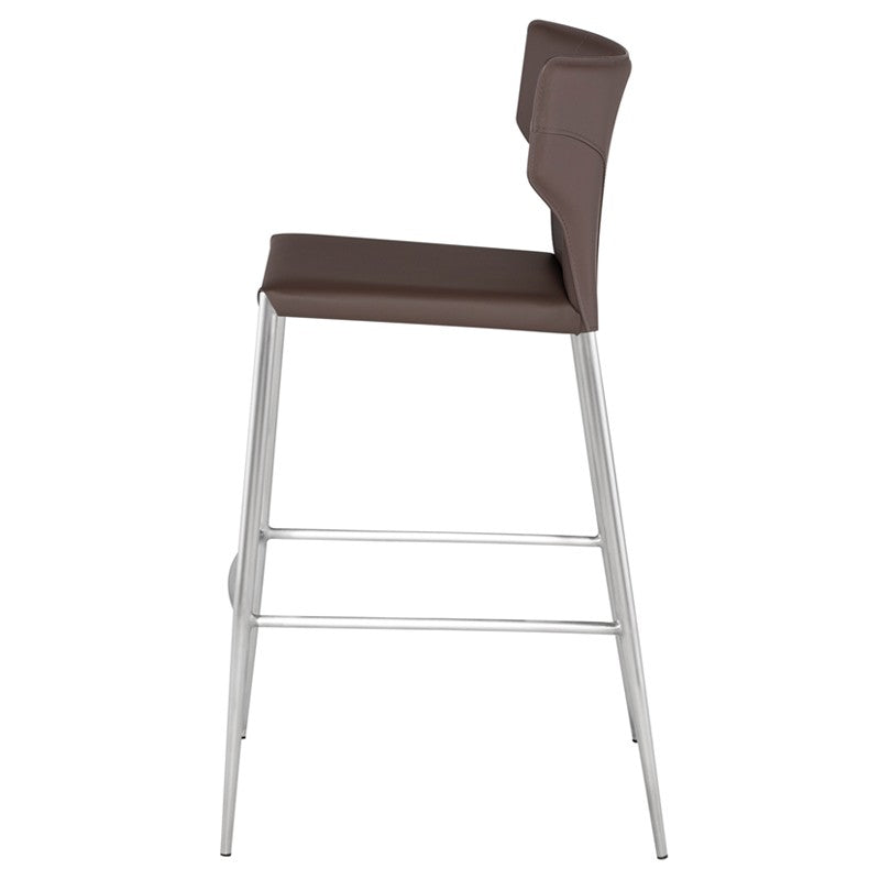 Wayne Bar Stool Mink Leather/Brushed Stainless18″ - Be Bold Furniture