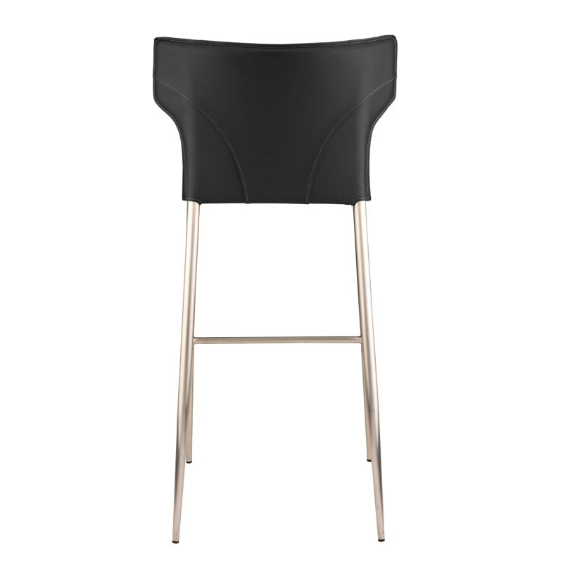 Wayne Counter Stool Black Leather/Brushed Stainless 20″ - Be Bold Furniture