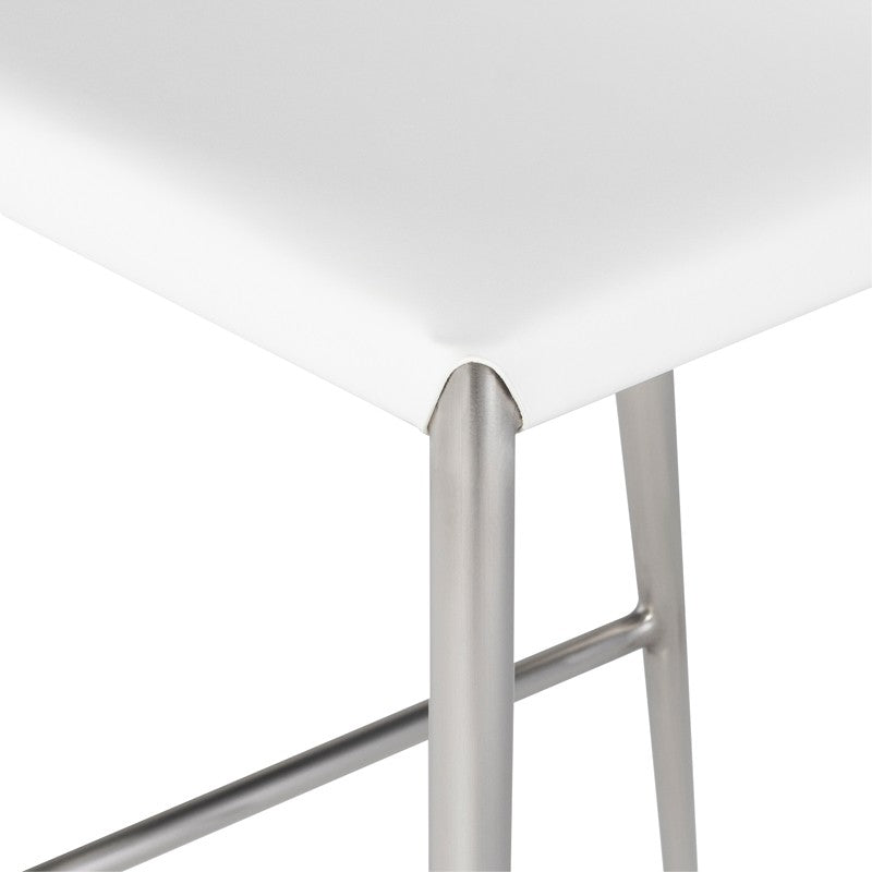 Wayne Counter Stool White Leather/Brushed Stainless 20″ - Be Bold Furniture