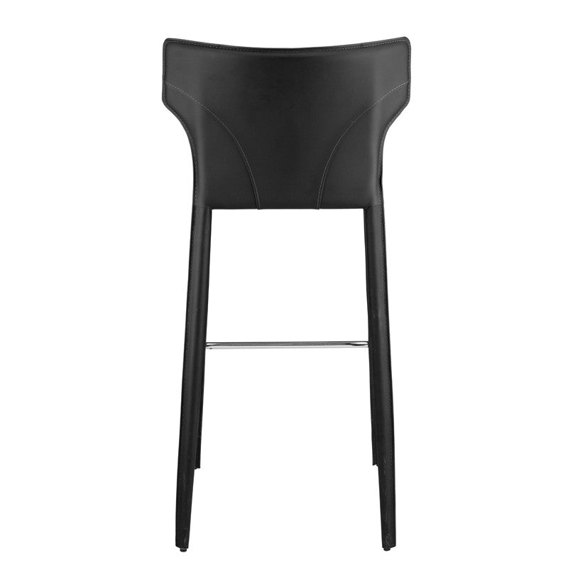Wayne Bar Stool Black Leather 18″ - Be Bold Furniture