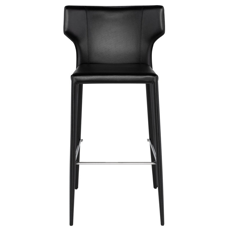 Wayne Bar Stool Black Leather 18″ - Be Bold Furniture