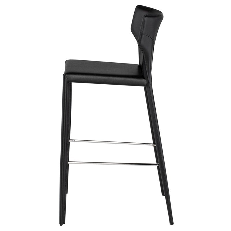 Wayne Bar Stool Black Leather 18″ - Be Bold Furniture