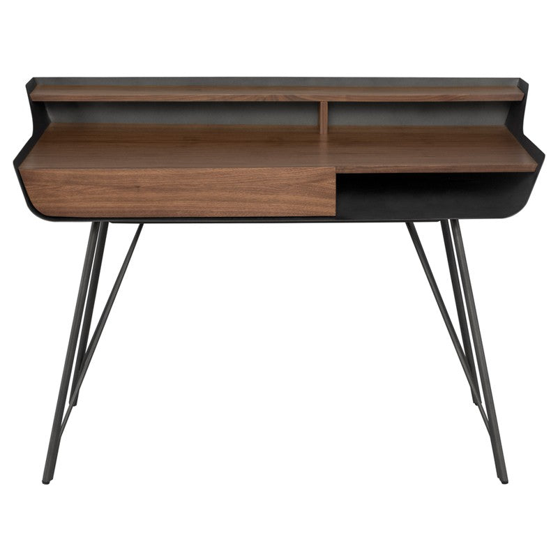 Noori Desk Table Walnut Veneer/Titanum Steel Legs 52″ - Be Bold Furniture