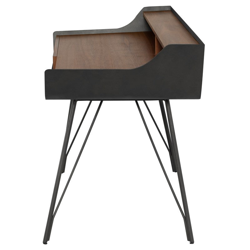 Noori Desk Table Walnut Veneer/Titanum Steel Legs 52″ - Be Bold Furniture