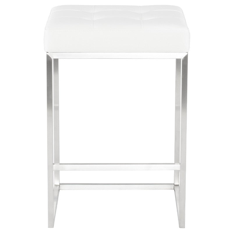 Chi Bar Stool White Naugahyde/Brushed Stainless 17.8″ - Be Bold Furniture