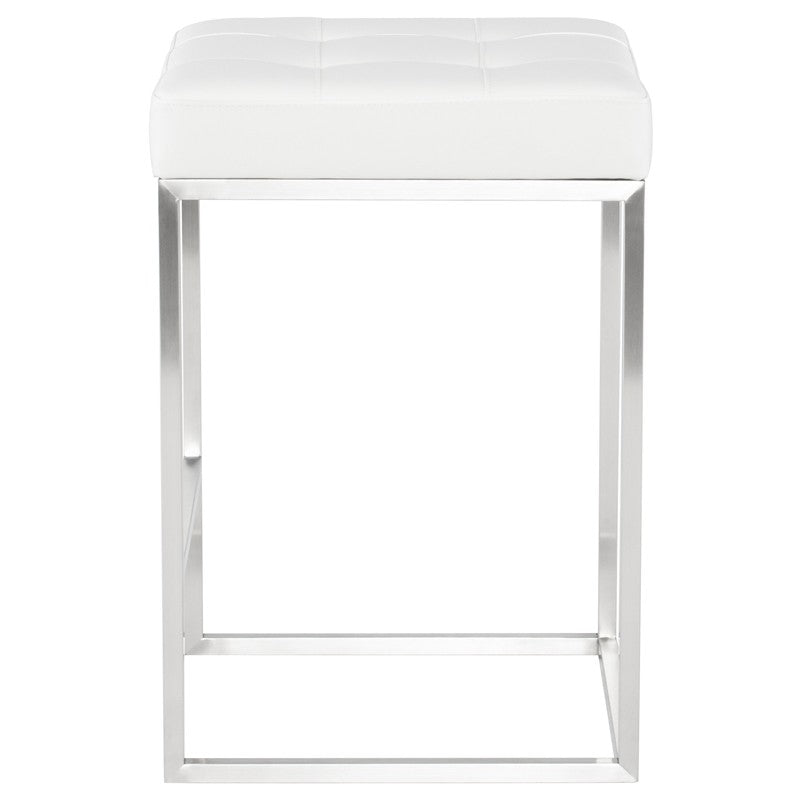 Chi Bar Stool White Naugahyde/Brushed Stainless 17.8″ - Be Bold Furniture