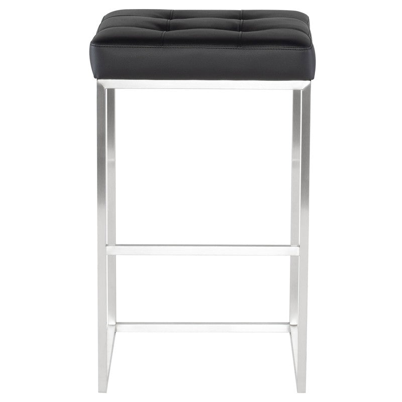 Chi Bar Stool Black Naugahyde/Brushed Stainless 17.8″ - Be Bold Furniture