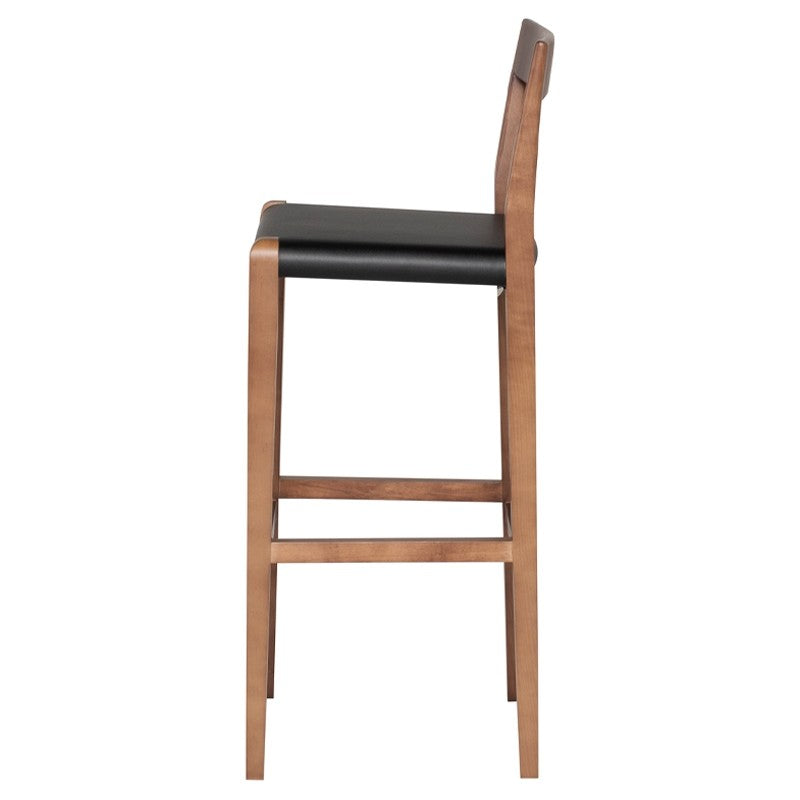 Ameri Bar Stool Black Leather/Walnut Stained Birch Frame 16″ - Be Bold Furniture