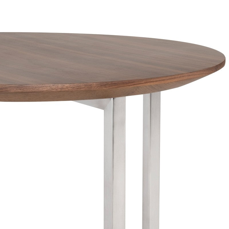Dixon Side Table Walnut Veneer/Brushed Stainless 21″ - Be Bold Furniture