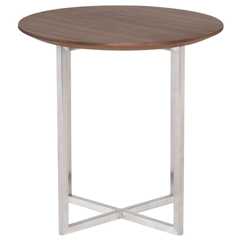 Dixon Side Table Walnut Veneer/Brushed Stainless 21″ - Be Bold Furniture