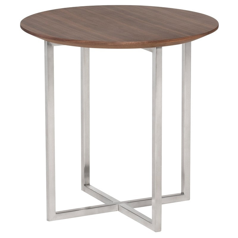 Dixon Side Table Walnut Veneer/Brushed Stainless 21″ - Be Bold Furniture
