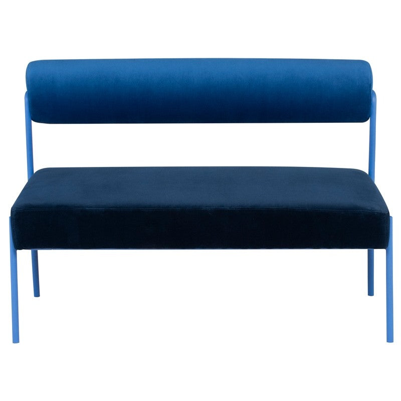 Marni Bench Sapphire Velour Bolster/Sapphire Frame 45″ - Be Bold Furniture