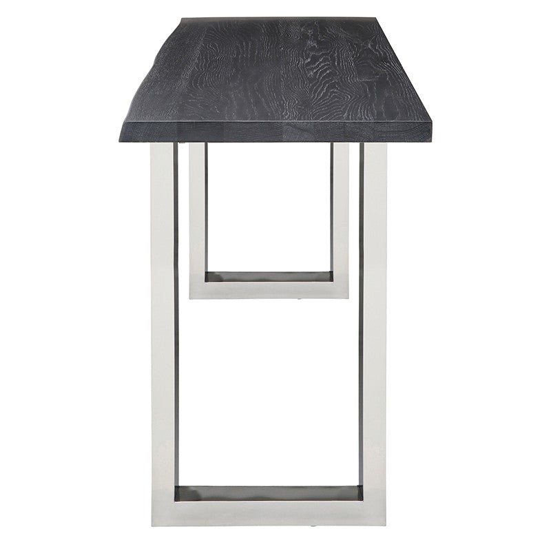 Lyon Console Table Oxidized Grey Oak/Polished Stainless 60″ - Be Bold Furniture