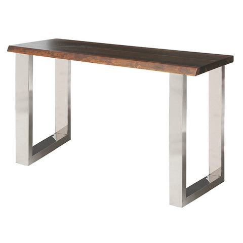 Lyon Console Table Seared Oak/Polished Stainless 60″ - Be Bold Furniture