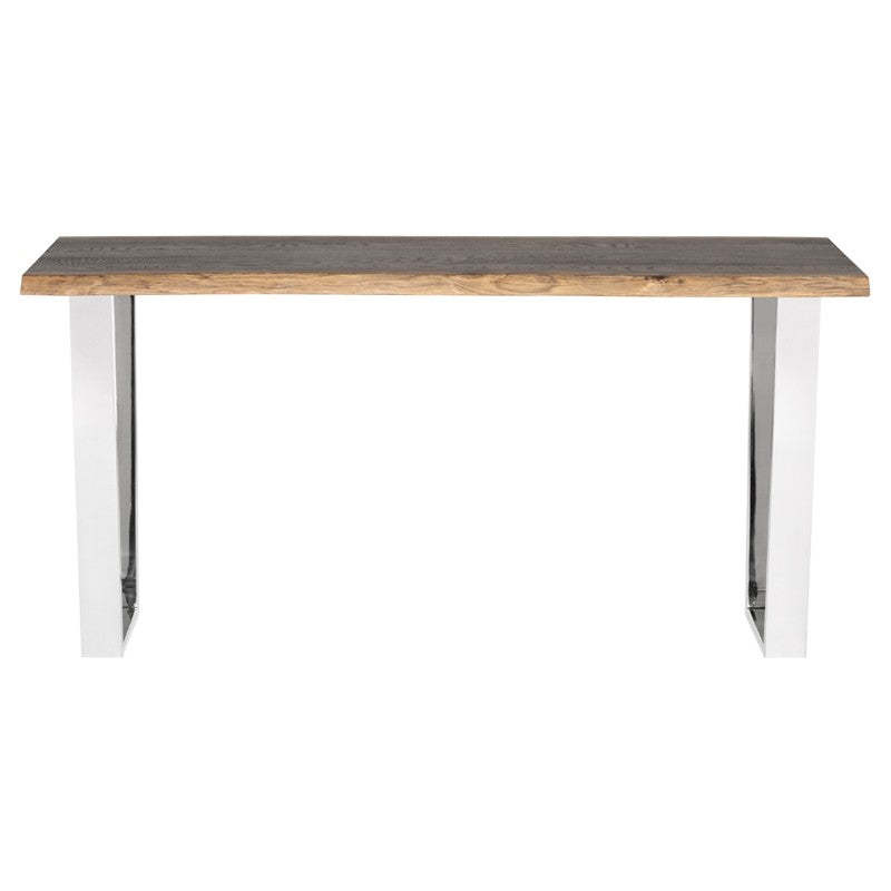 Versailles Console Table Seared Oak/Polished Stainless 60″ - Be Bold Furniture