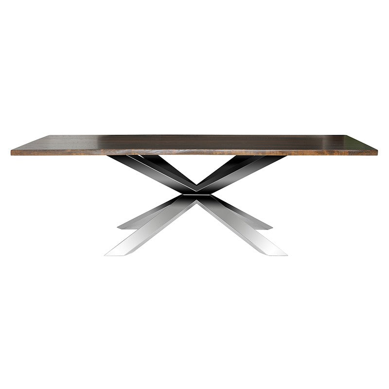 Couture Dining Table Seared Oak/Polished Stainless - Be Bold Furniture