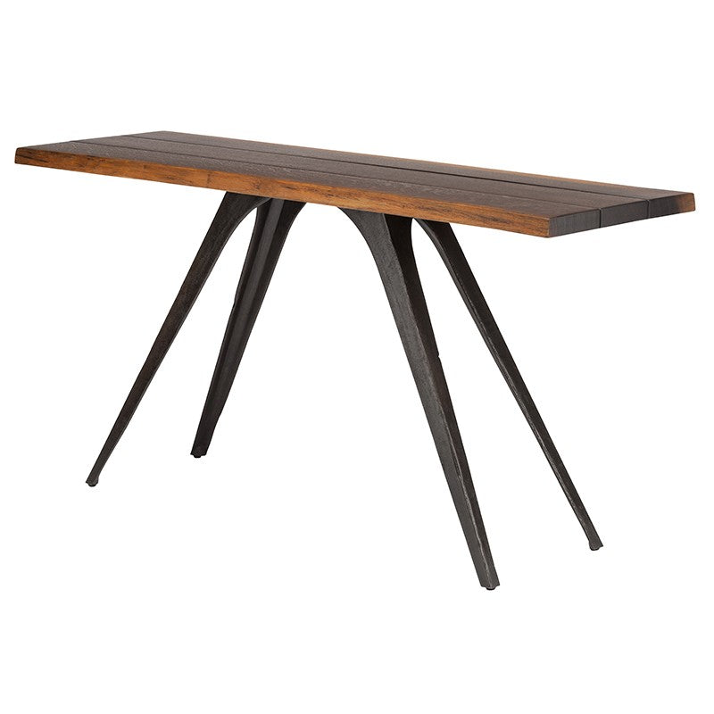Vega Console Table Seared Oak/Black Cast Iron 59.3″ - Be Bold Furniture