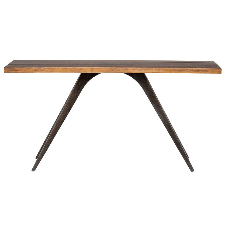 Vega Console Table Seared Oak/Black Cast Iron 59.3″ - Be Bold Furniture