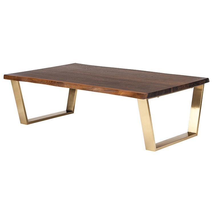 Vega Coffee Table Seared Oak/Brushed Gold 54″ - Be Bold Furniture